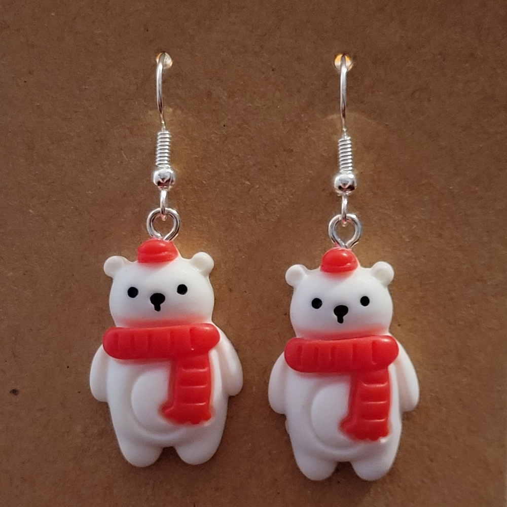Cute Polar Bear Earrings with Red Accents